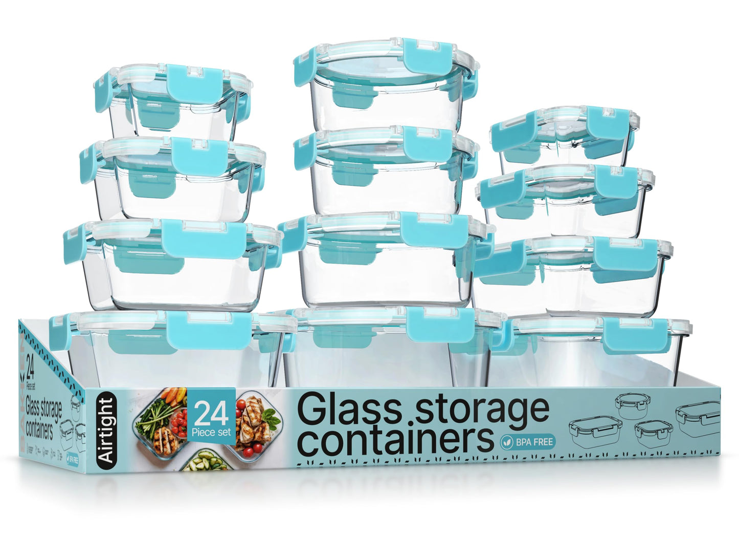 Bakken Borosilicate Glass Food Storage Containers with Lids 24 Pieces, BPA-Free Stackable Lunch & Leftover Containers, Microwave, Freezer & Dishwasher Safe, 100% Airtight Leak-Proof, Pink