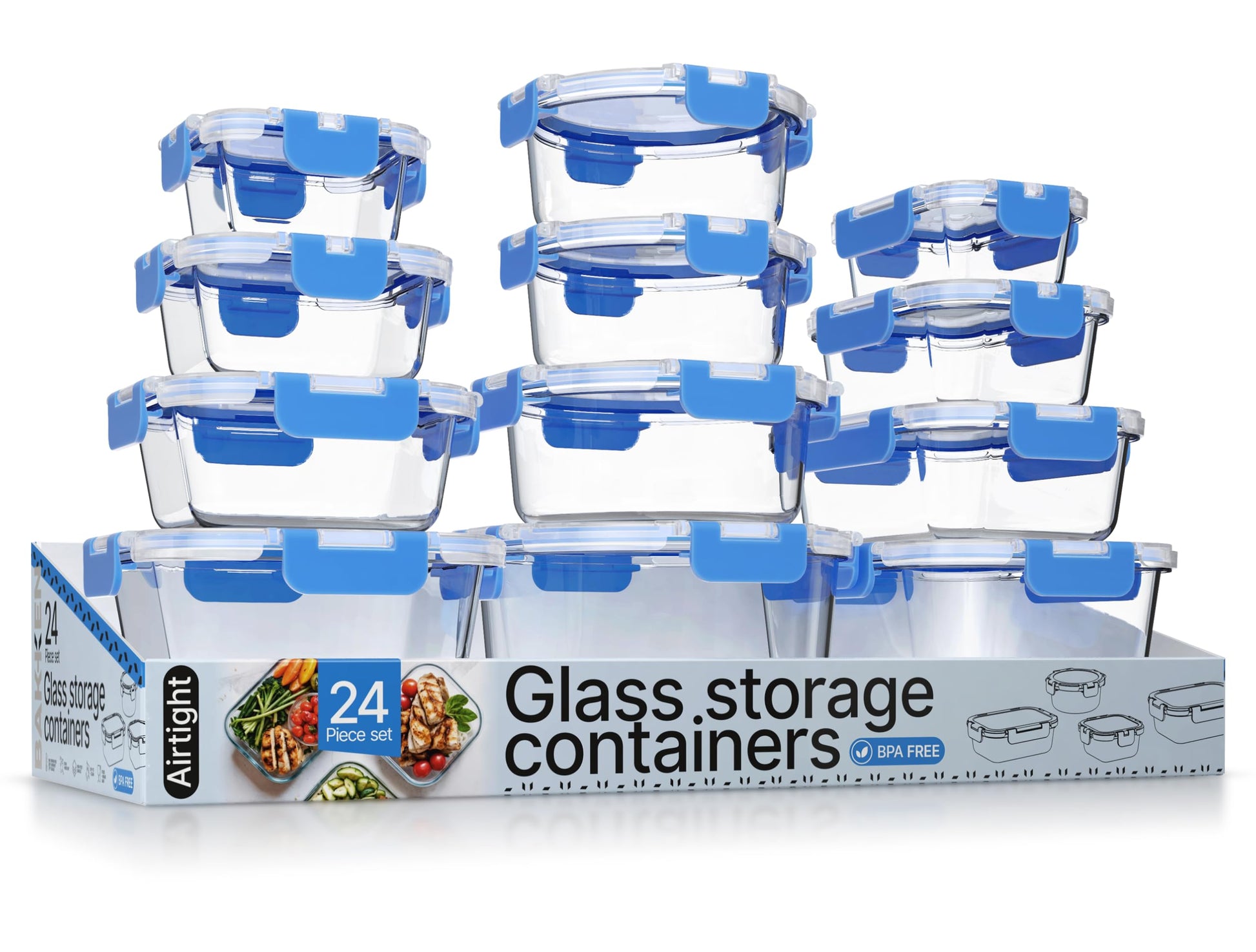 Bakken Borosilicate Glass Food Storage Containers with Lids 24 Pieces, BPA-Free Stackable Lunch & Leftover Containers, Microwave, Freezer & Dishwasher Safe, 100% Airtight Leak-Proof, Pink